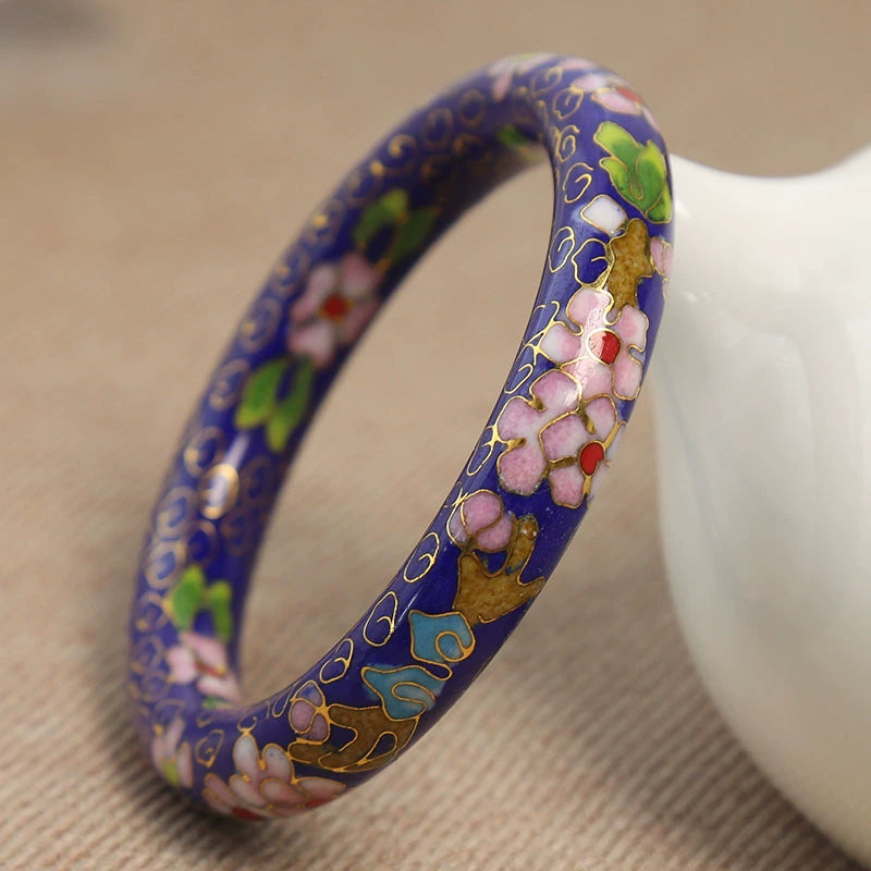 Issabella Cloisonné Bloom Bracelet - Deep Blue (Closed Bangle) [DDUP2INB]