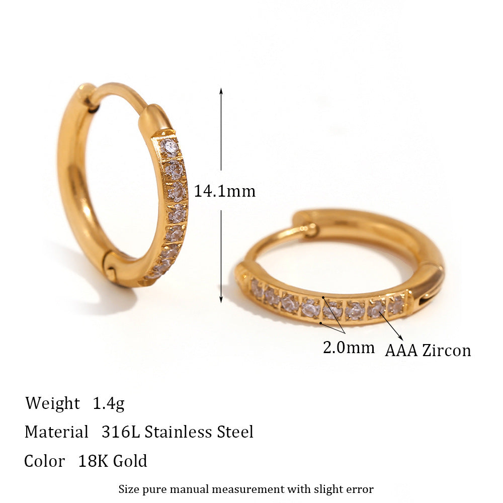Laiyla Zircon Hoop Earrings - Rounded Edge Zircon Hoop - Gold - 14mm [ZI6I2WF9]