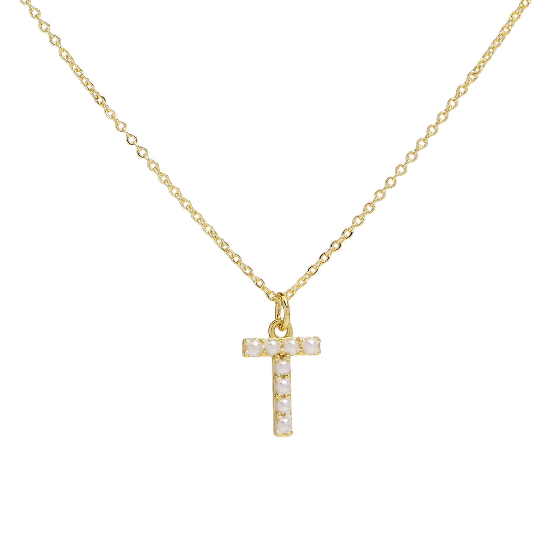 Ayaana Pearl Initial Necklace - Initial T [QR03NVVA]