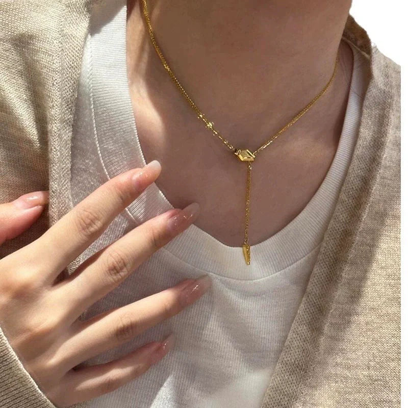 Ashlyn Gold Snake Tassel Necklace - Snake Head Necklace