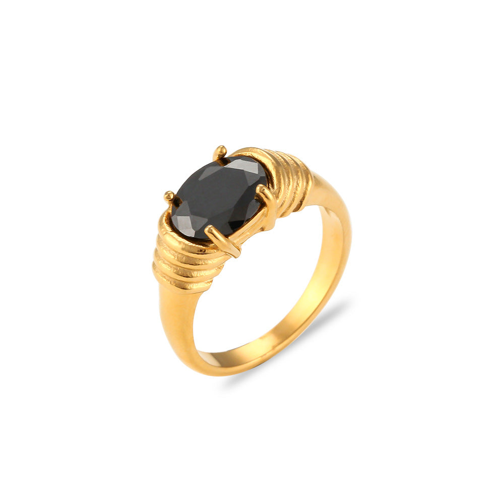 Shoshana Oval Zircon Ring - Black [1UCS8MHG]