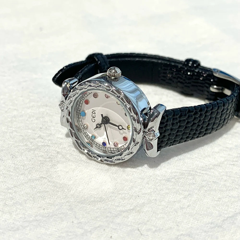 Rita Vintage Leather Watch - Elegant Black