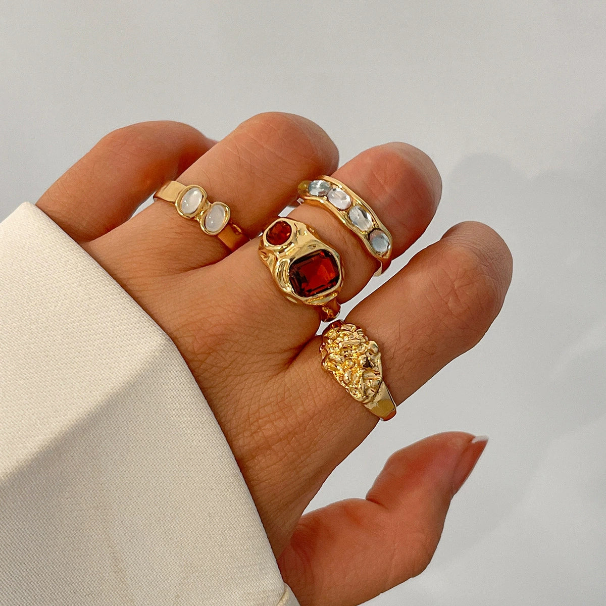 Isabel Liquid Metal Ring Set - Style 01 - Light Gold 4-Piece Set [IVBKNWT8]