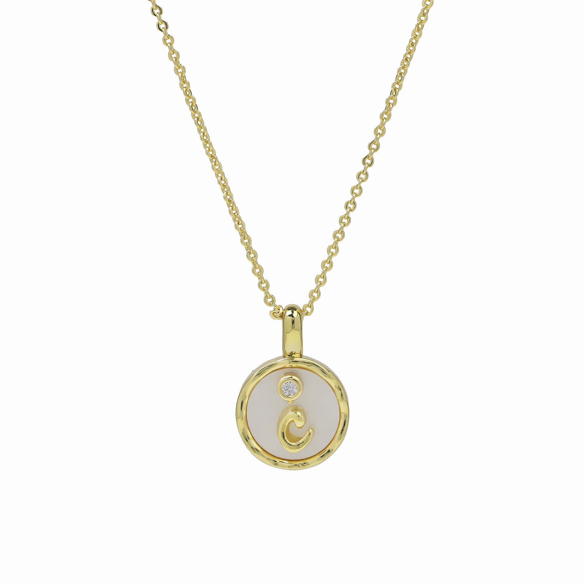 Haset Cursive Initial Pearl Necklace - Initial C [JQCOA03F]
