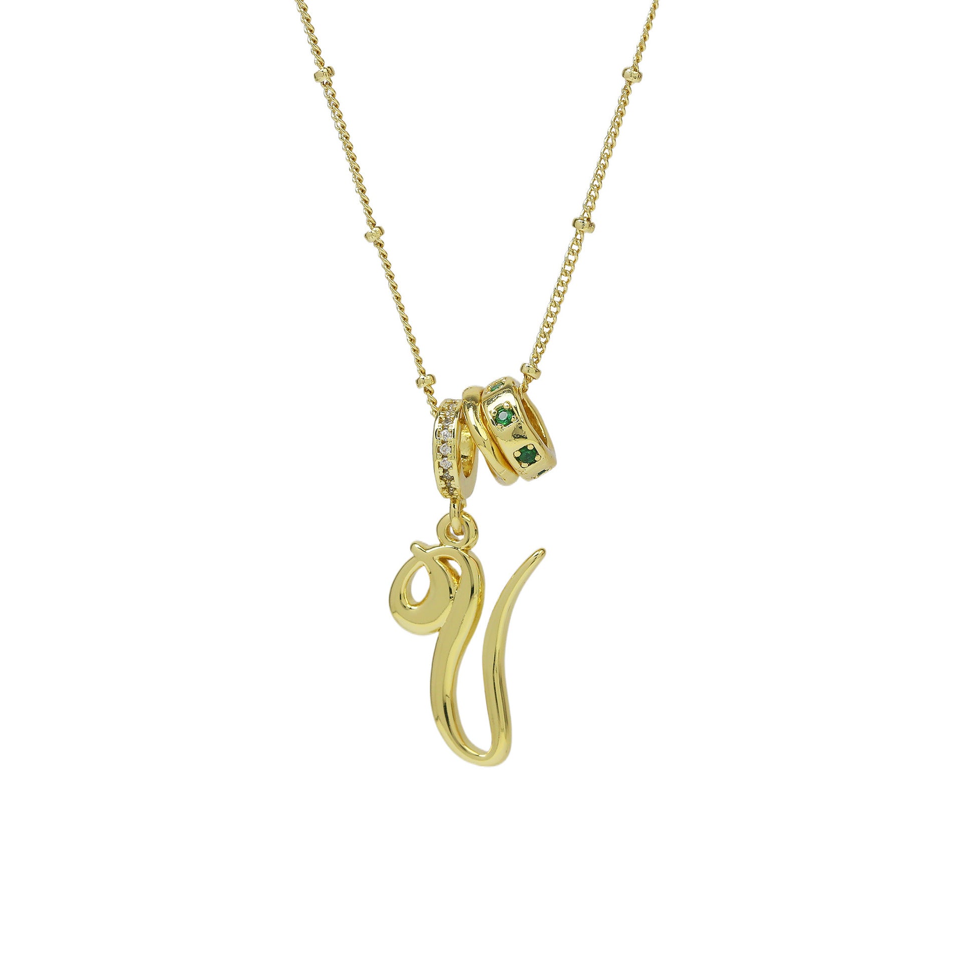 Jovi Cursive Initial Necklace - Gold V [G29JNKCM]