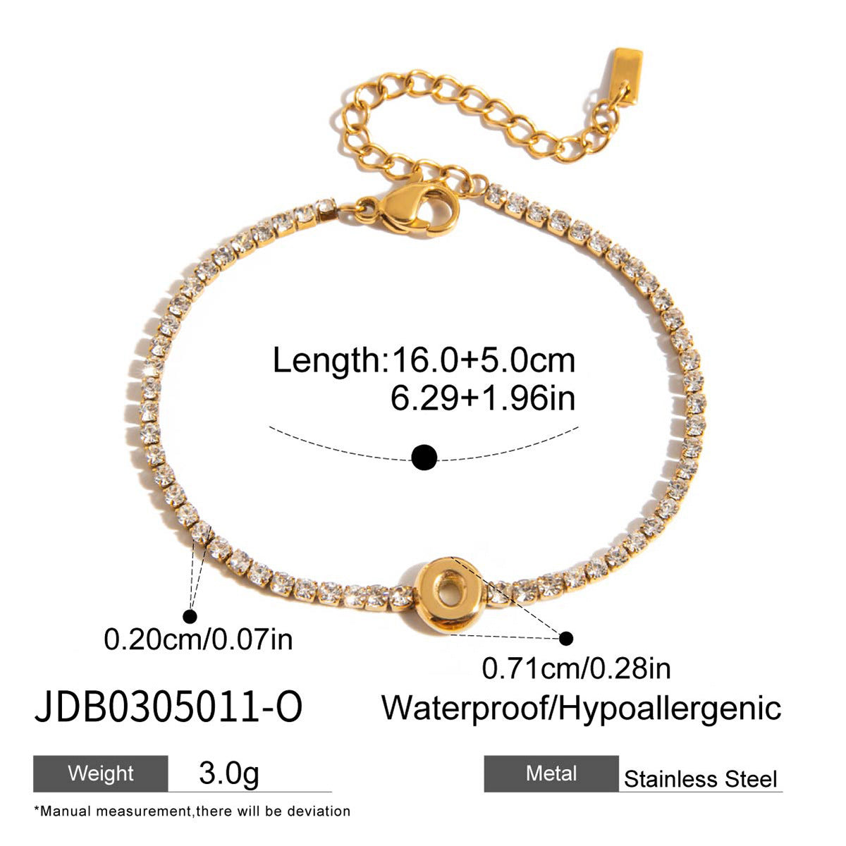 Cayleigh Rhinestone Initial Bracelet - Initial O [SOU7TE1H]
