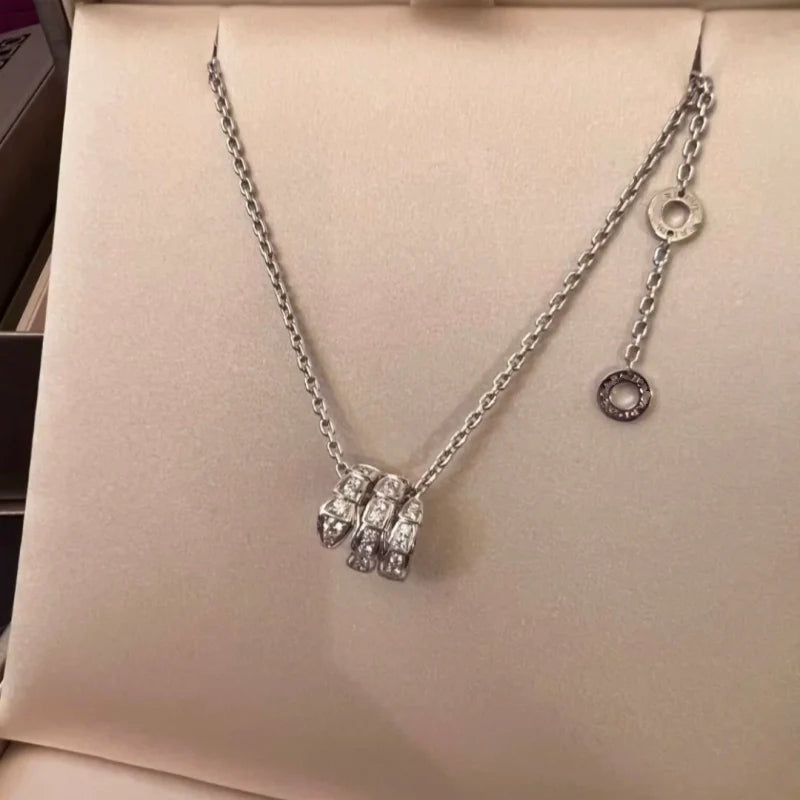 Shahd Serpent Charm Necklace - White Gold Full Pave