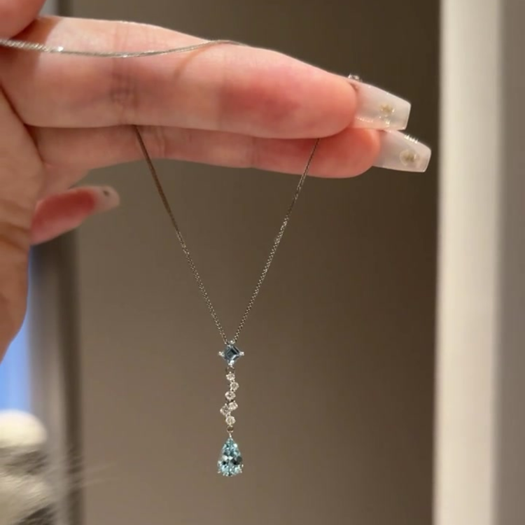 Kynslie Sparkling Mermaid Teardrop - Mermaid Blue Teardrop Necklace