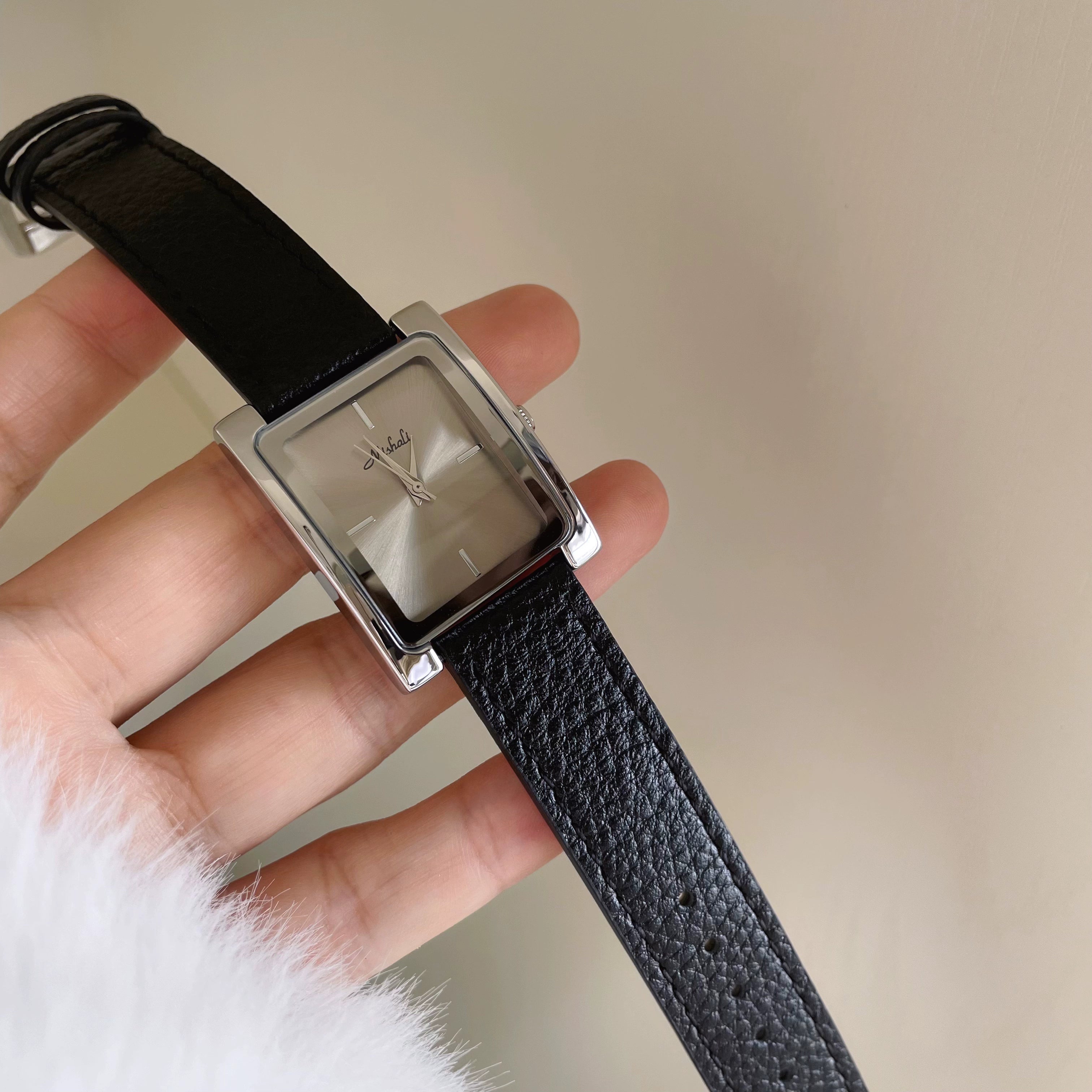 Jameson Square Leather Watch - Silver Case Black Strap [69J8FLKR]
