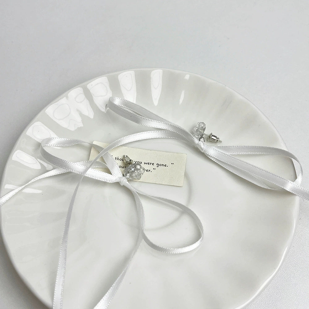 Chrissy Satin Bow Earrings - White Bow Tie Earrings [AKA0GKGM]