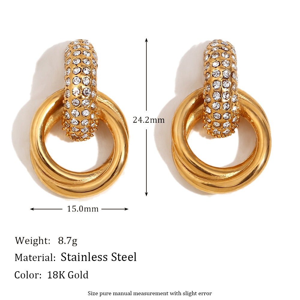 Maira Gold Petal Earrings - White Zircon Hoop Studs - Gold [5K19PSZK]