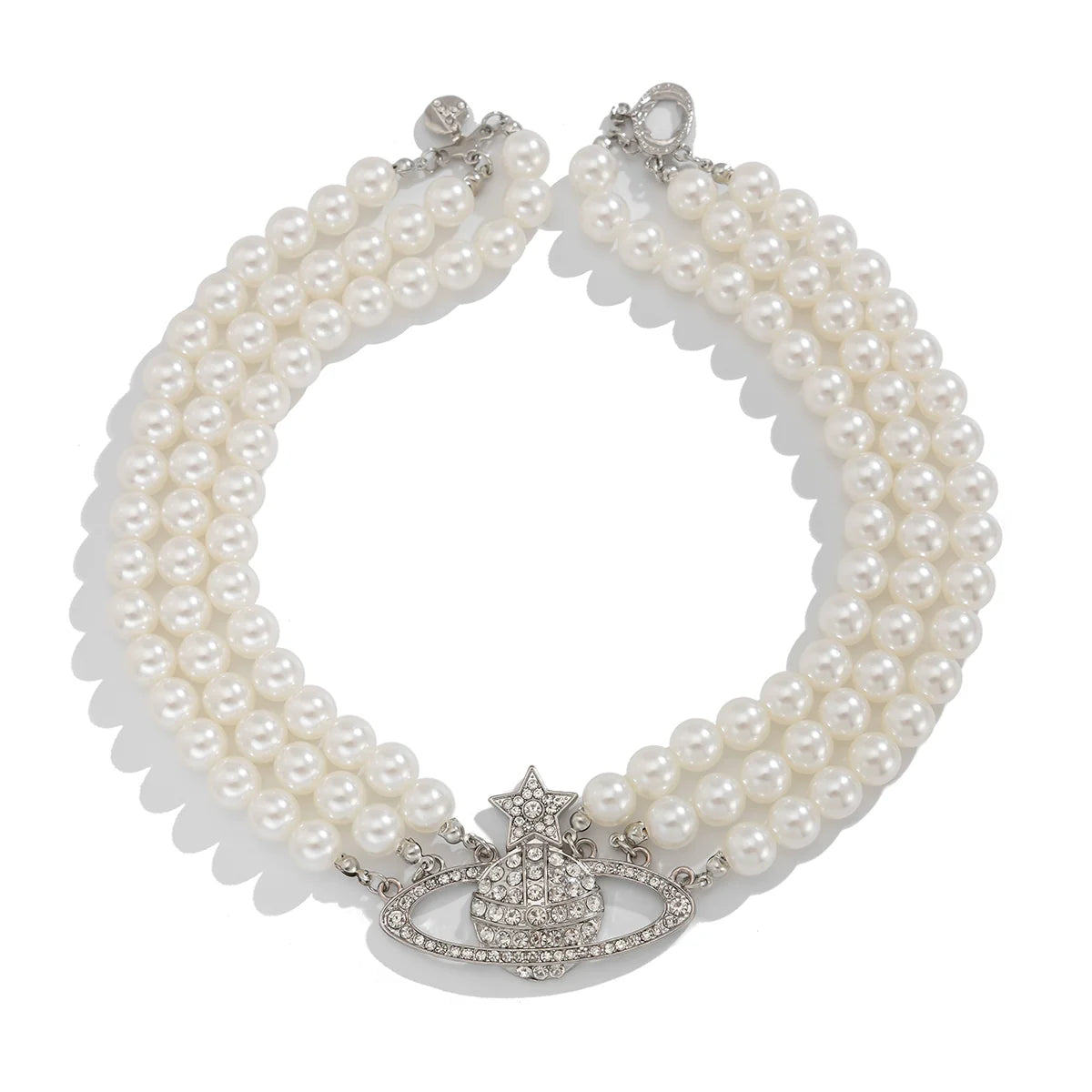Jhene Celestial Pearl Choker - Silver Five-Pointed Star