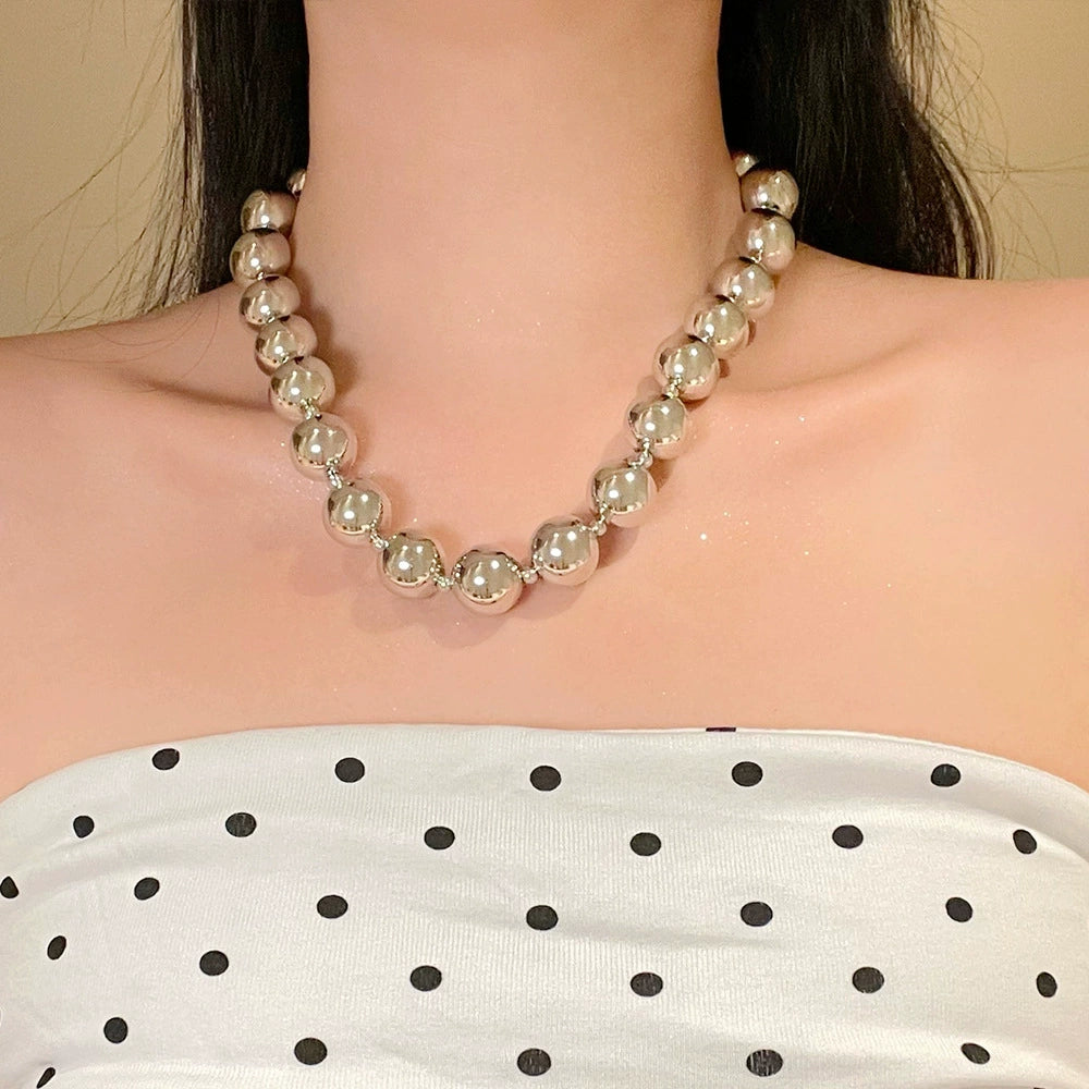 Clark Dainty Crystal Bead Jewelry - Silver Round Bead Necklace [1GANZUG2]