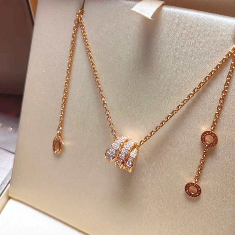 Shahd Serpent Charm Necklace - Rose Gold Full Pave