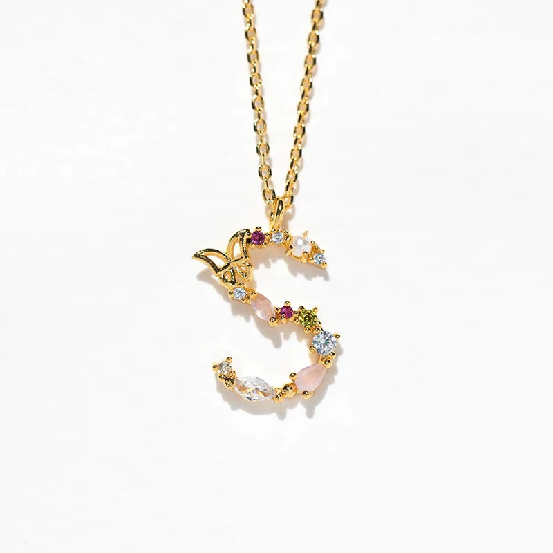 Joelle Golden Butterfly Initial Necklace - S Initial