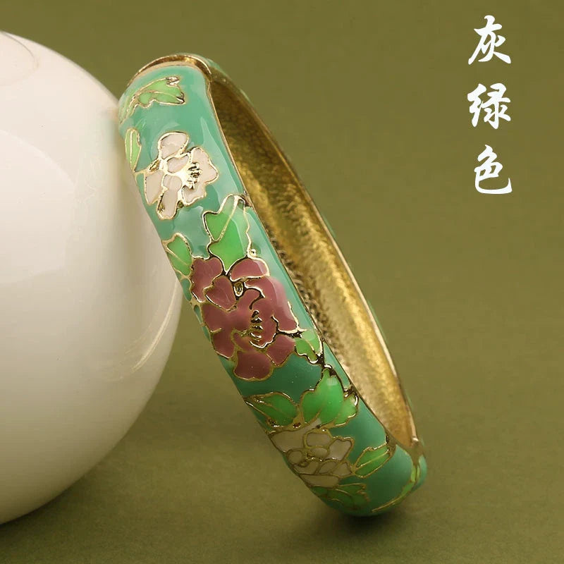 Lana Chinoiserie Floral Bangle - Grey Green (15mm)