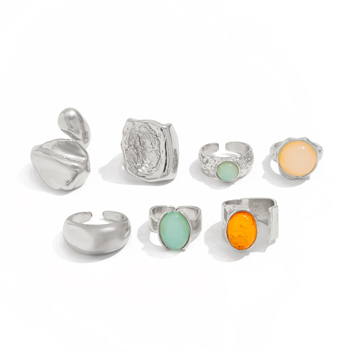 Savannah Gemstone Stacking Ring Set - Silver (7 Pcs)