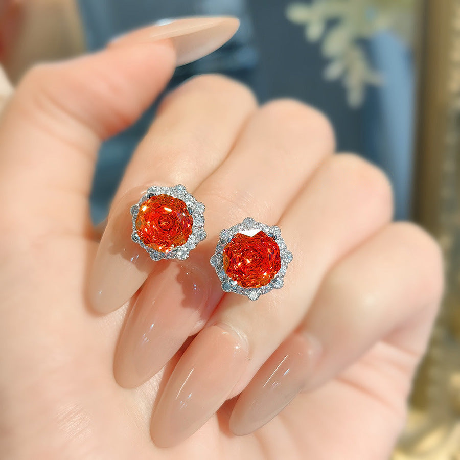 Emeline Ruby Rose Jewelry Set - Rose Cut Chinese Red Stud Earrings (Pair) [Q4CWZYRF]