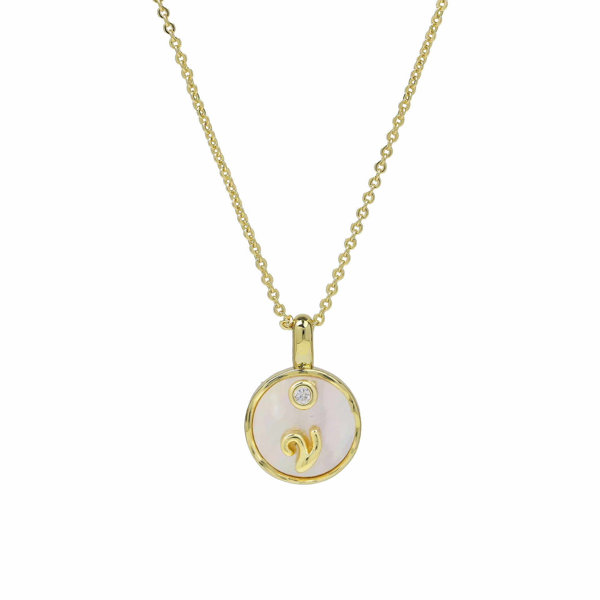 Haset Cursive Initial Pearl Necklace - Initial V [VAZJPO5P]