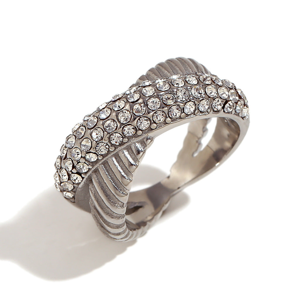 Avri Geometric Ring Collection - Cross Diagonal Rhinestone Ring - Silver - Size 6 [SH88R4HG]