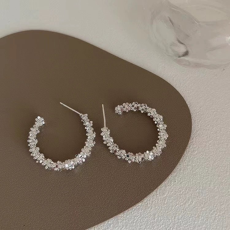 Amada Irregular Metal Earrings - Crushed Silver Metal (Silver Pin)