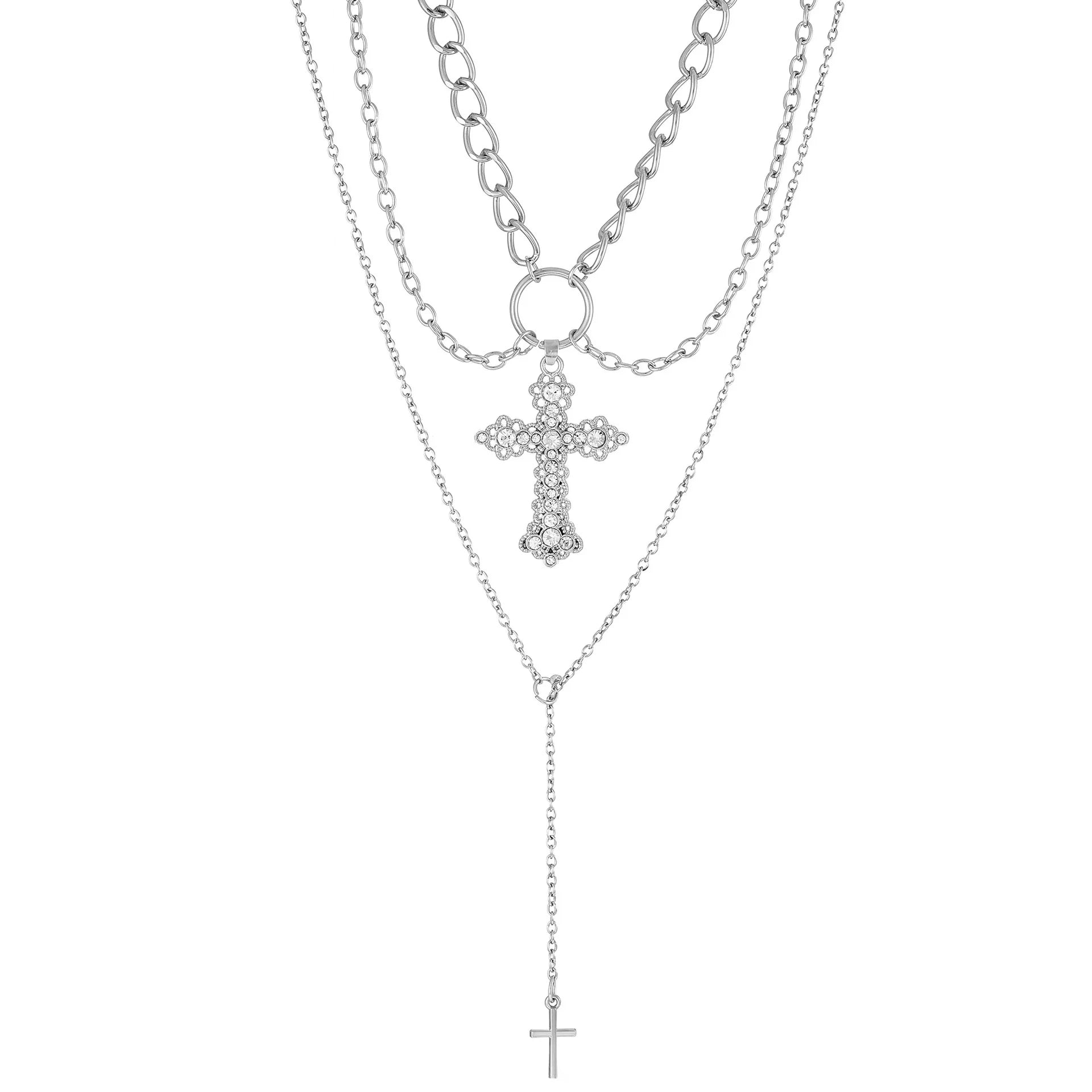 Bridget Pearl Cross Necklace - White Plated F