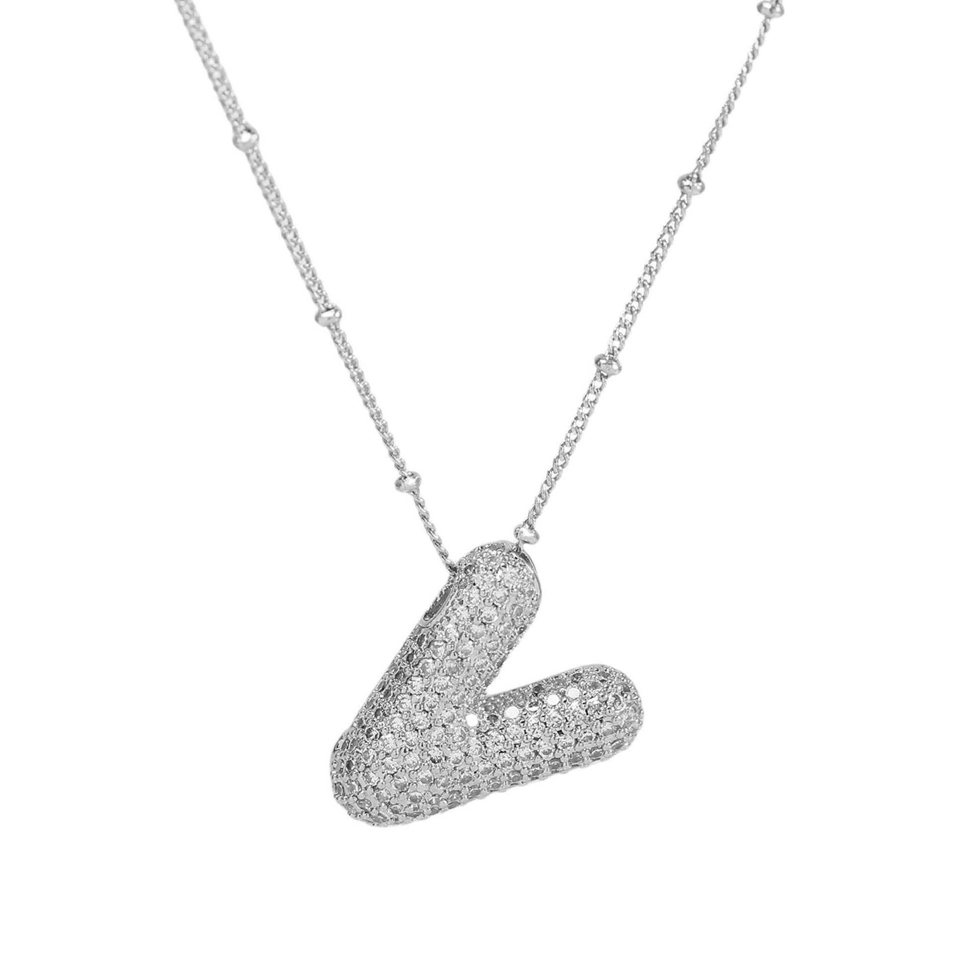 Fynlee Bubble Initial Necklace - Silver V [UIPZI9FR]
