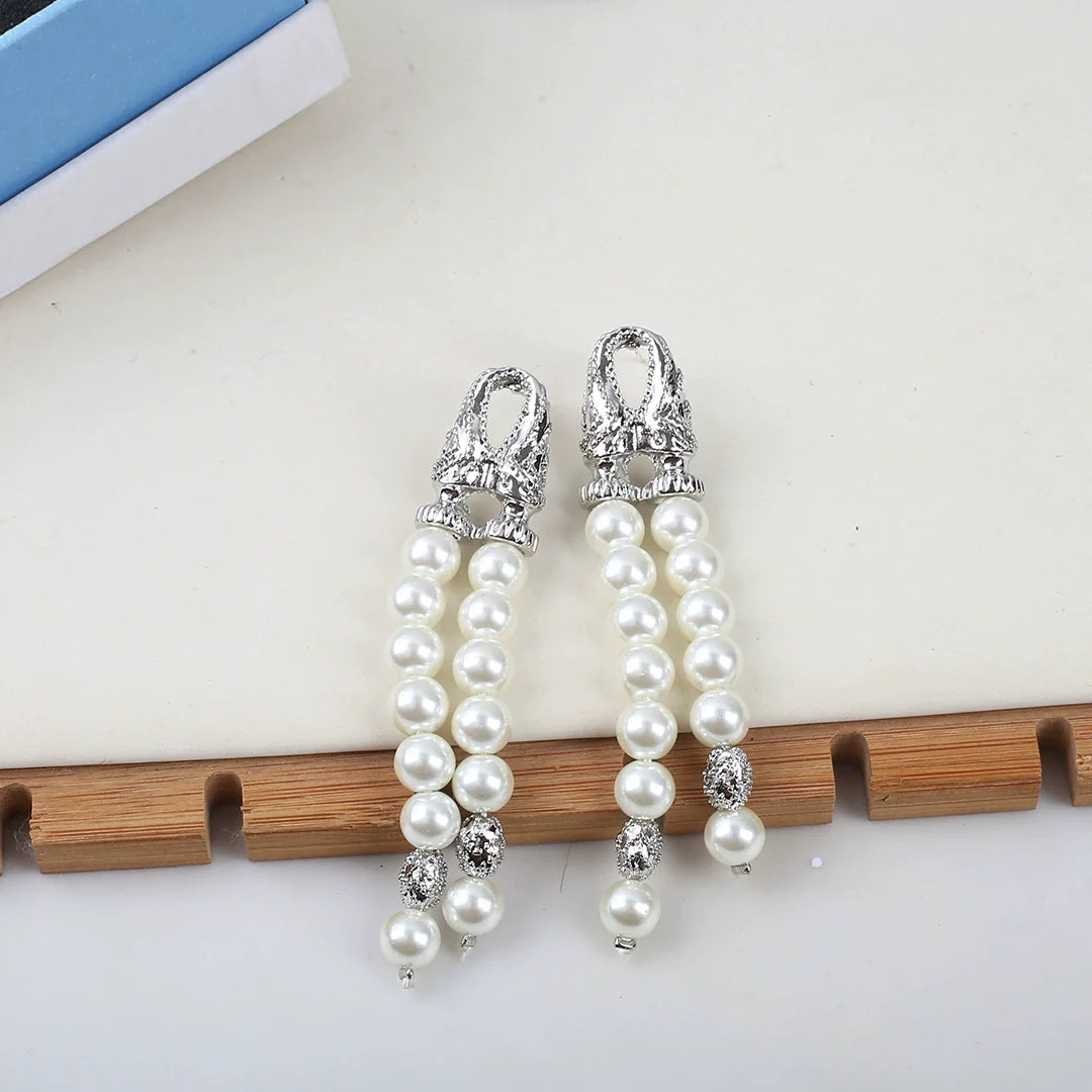 Kimberly Layered Pearl Knot Necklace - Silver Earrings