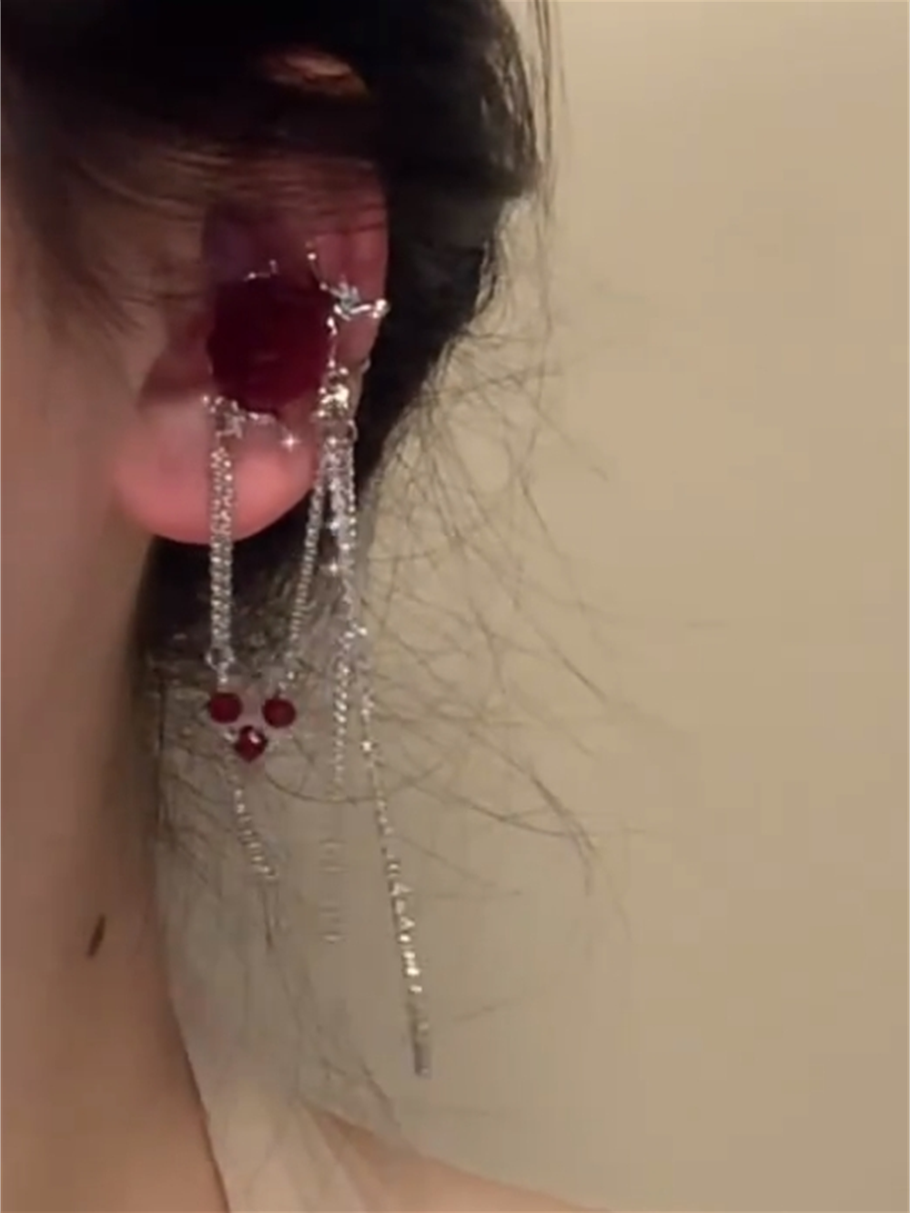 Taniya Flocked Rose Ear Cuff - Ear Clip Style 1 Pair