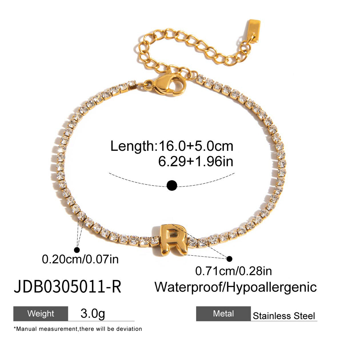 Cayleigh Rhinestone Initial Bracelet - Initial R [AQ4903XE]