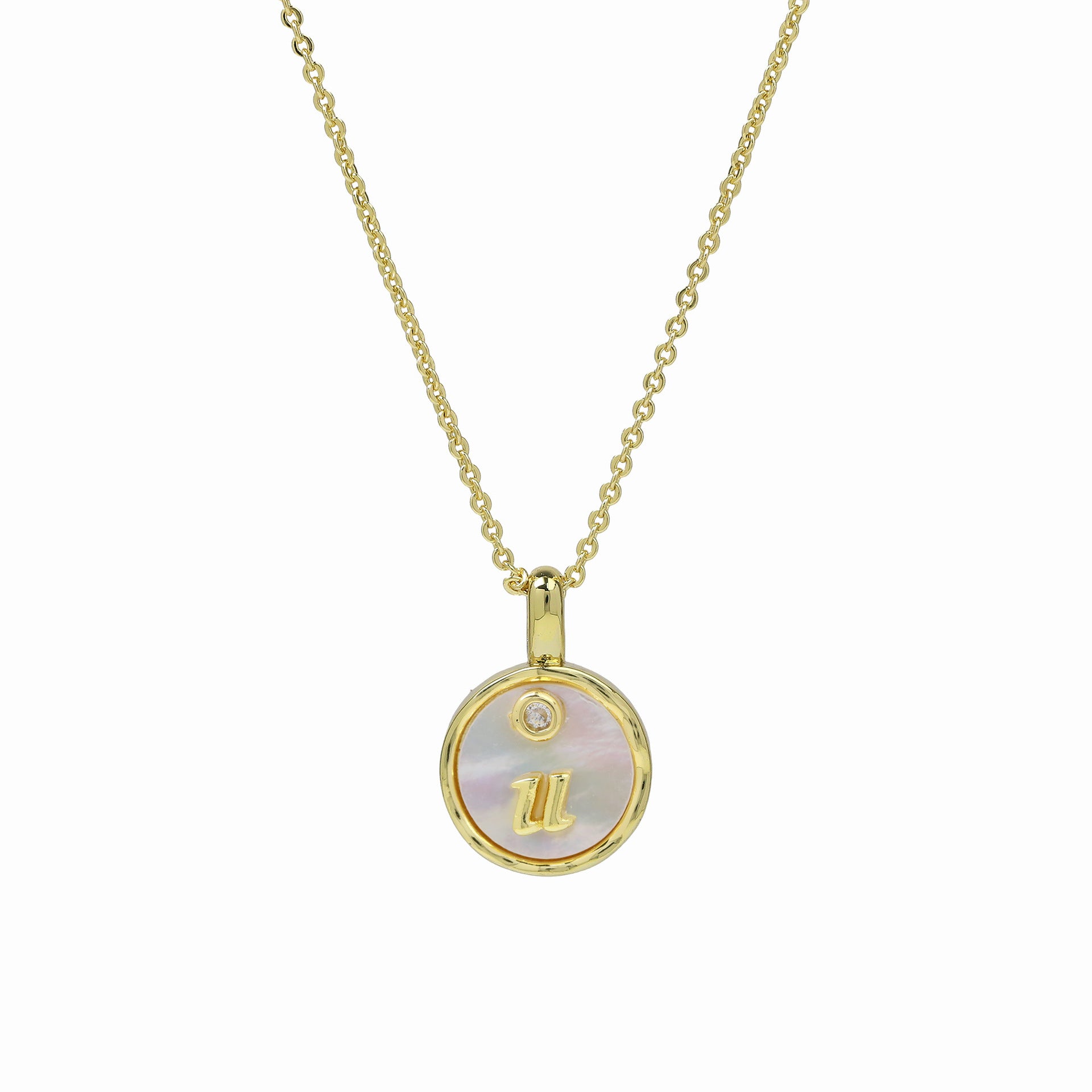 Haset Cursive Initial Pearl Necklace - Initial U [MAY110N3]