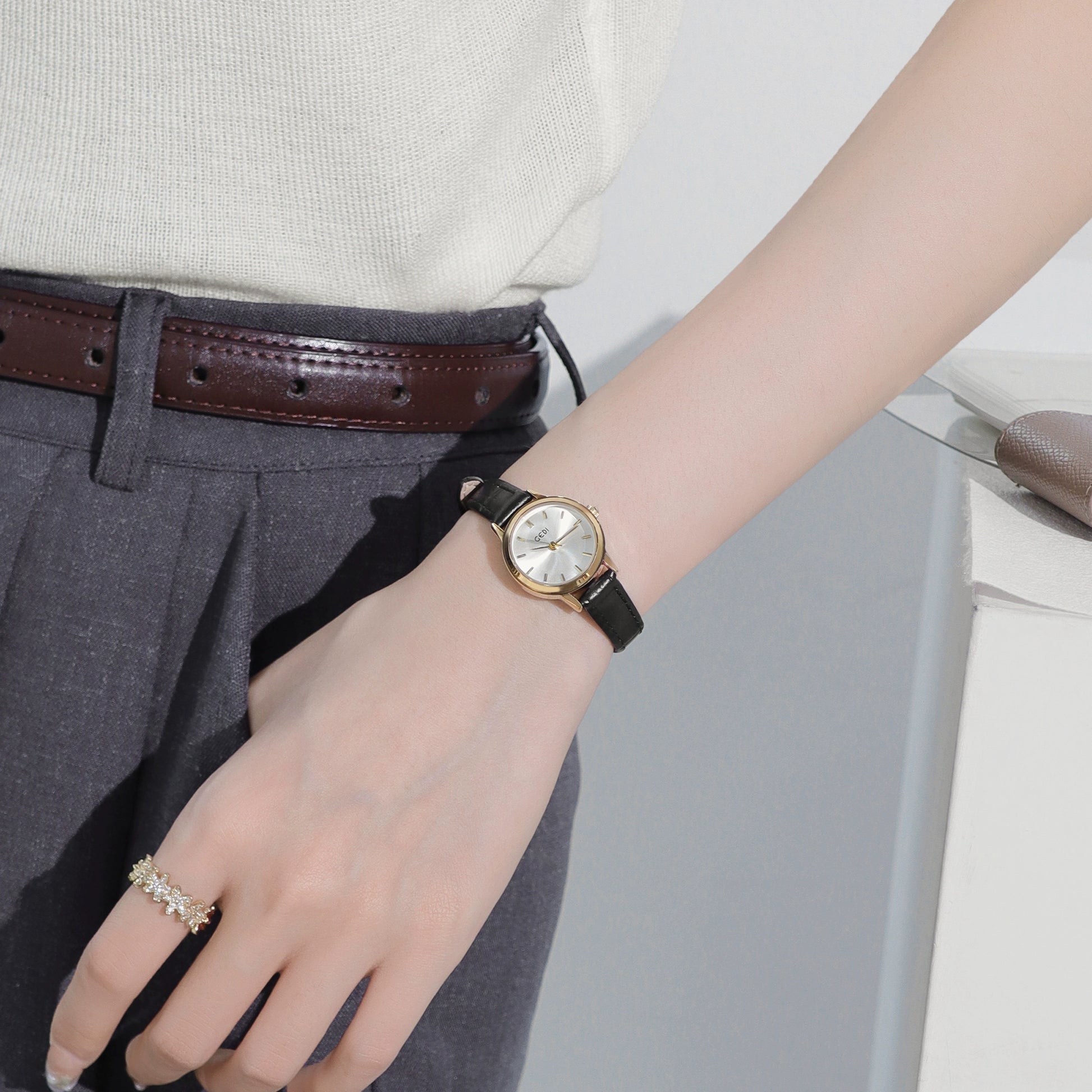 Jaleyah Petite Leather Watch - Retro Black White [N3TU8SD8]
