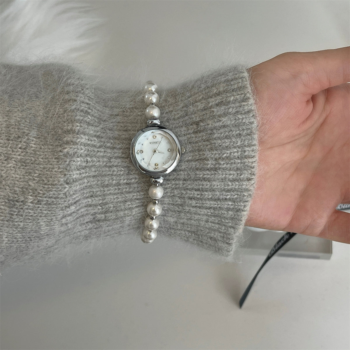 Leylanie Pearl Bracelet Watch - Silver Band White Face (Adjustable) [7NWFQKKN]