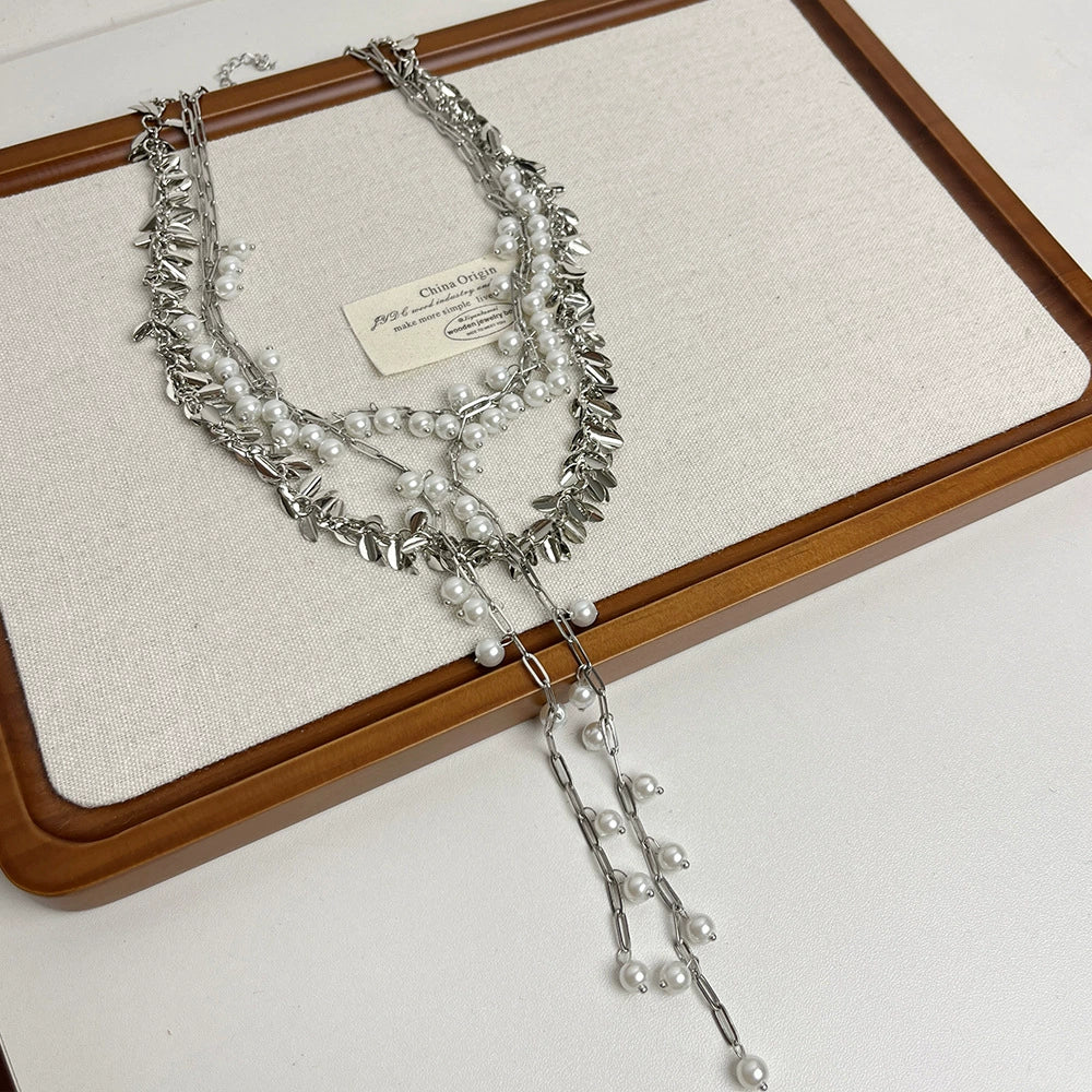 Phoenix Layered Pearl Tassel Necklace - Multi-layer Tassel Necklace [FPBGKMNH]