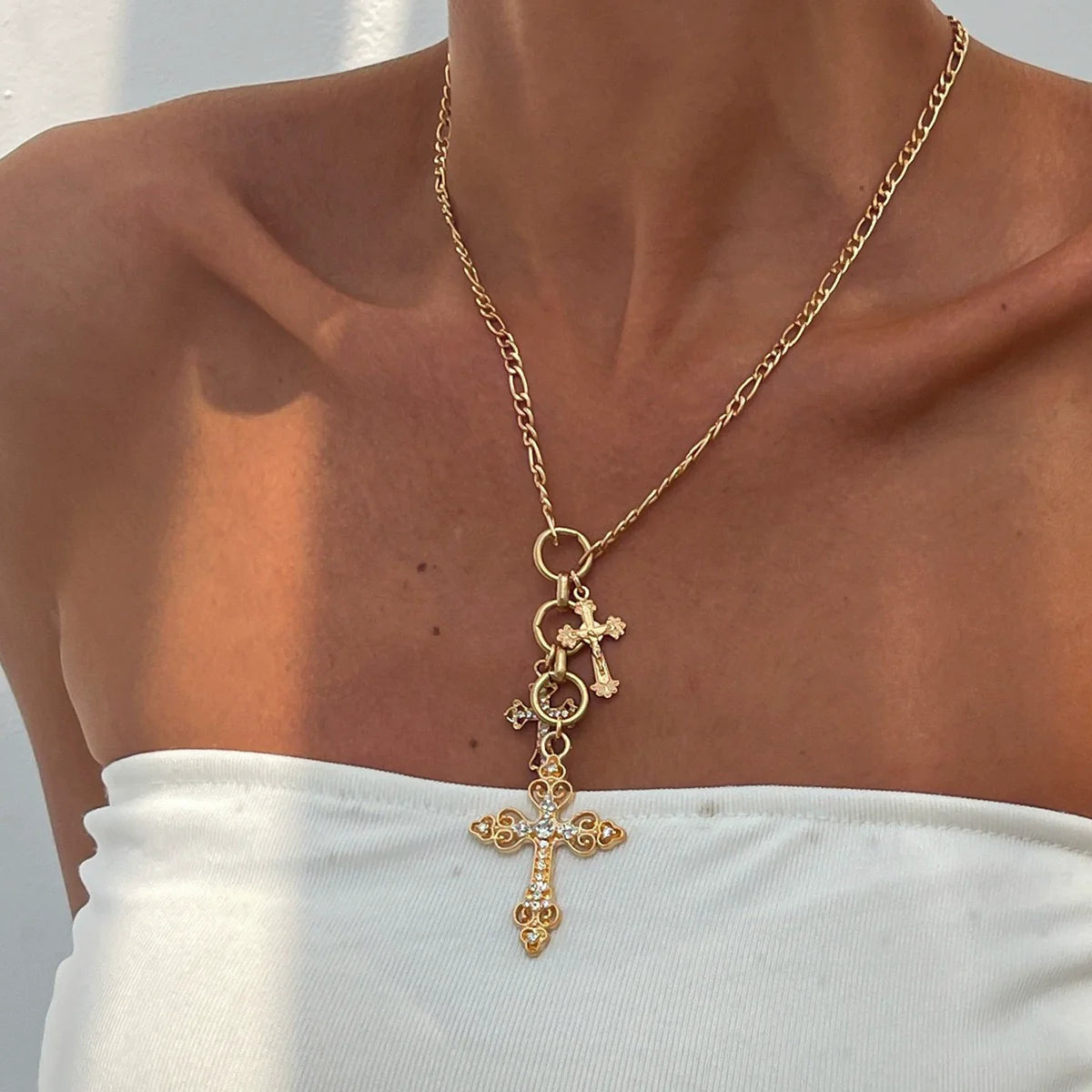 Braelynne Rhinestone Cross Pendant Necklace - As Pictured