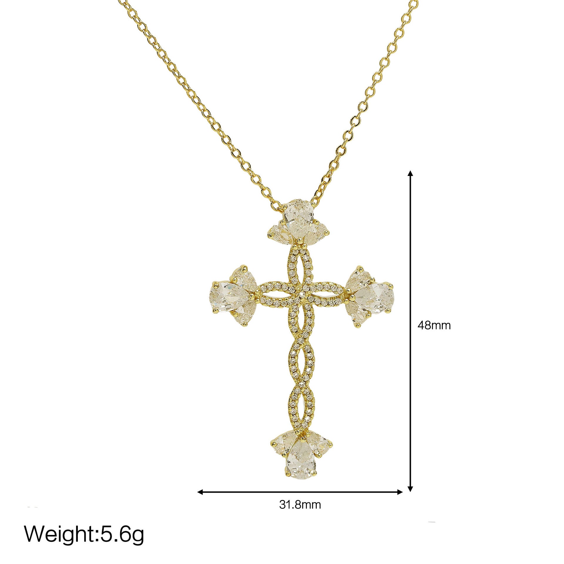 Unique Zircon Cross Pendant Necklace - White Zircon Cross [7Z1RG1GG]