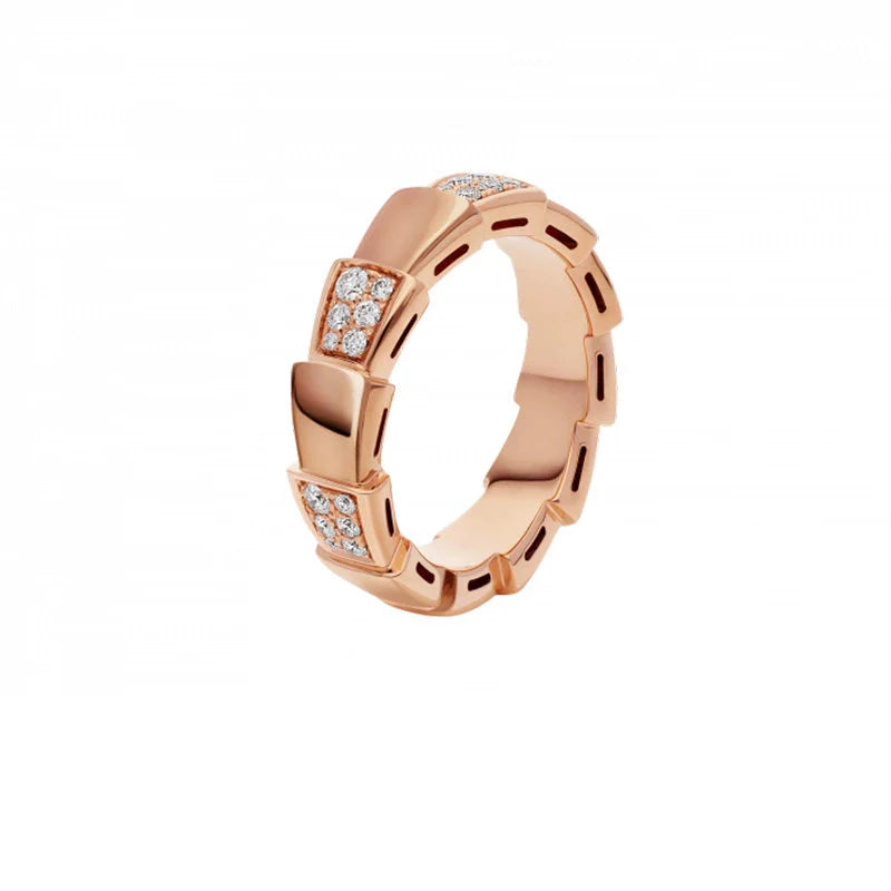 Maylie Serpent Coil Ring - Wide Rose Gold Diamond Serpent