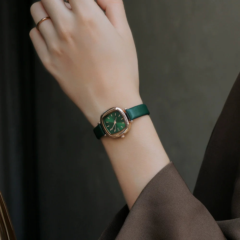 Nalayah Elegant Square Leather Watch - Retro Green