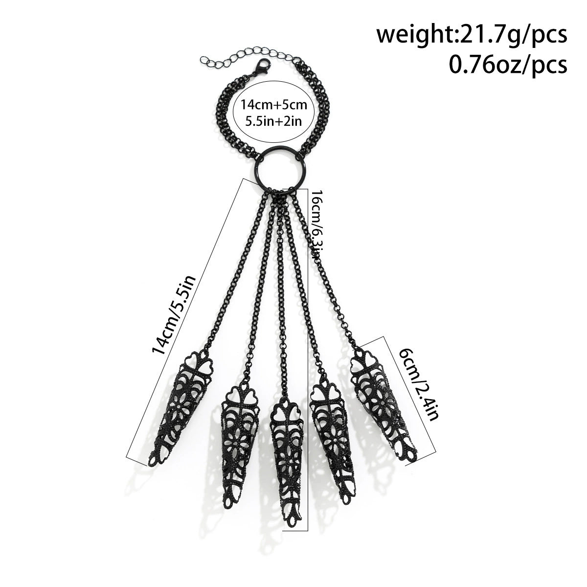 Bruchy Gothic Nail Hand Jewelry - Style 01 Black [8F2F60TM]