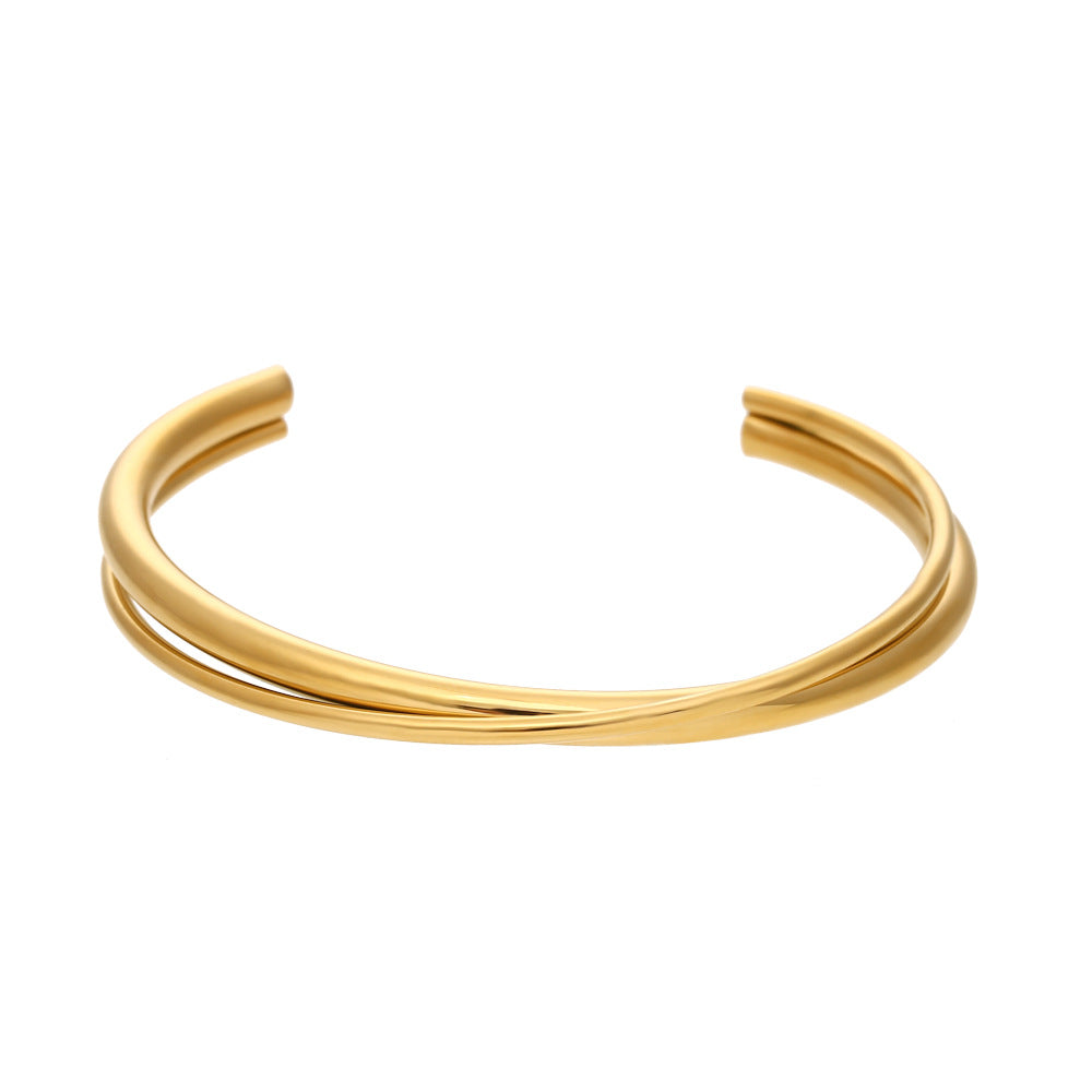 Ayomide Double Layer Cuff Bracelet - Double Layer Crisscross Cuff Bracelet - Gold [RZEMOWWG]