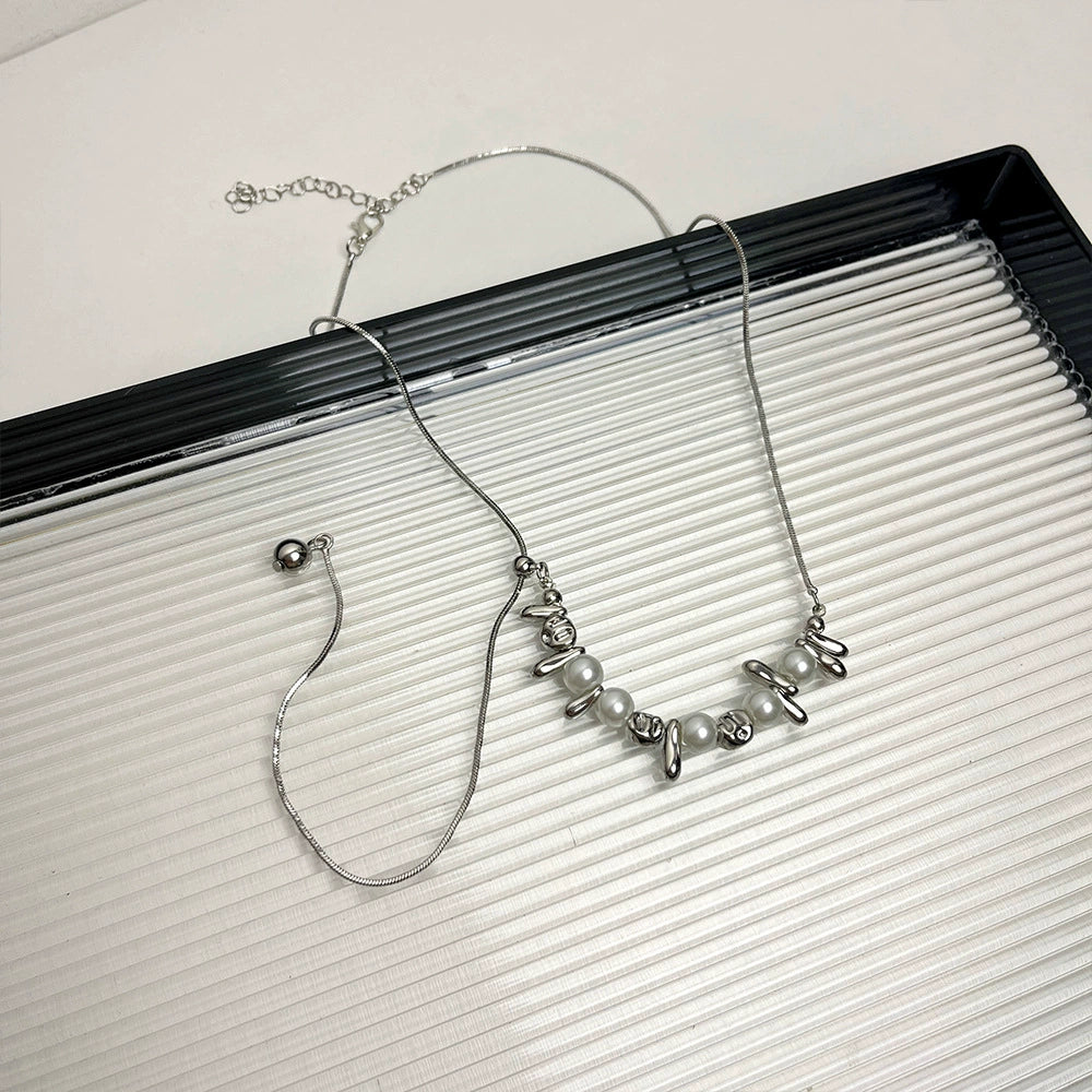 Cheyenne Irregular Pearl Necklace - Irregular Silver Pearl Adjustable Necklace [OW23F6XC]