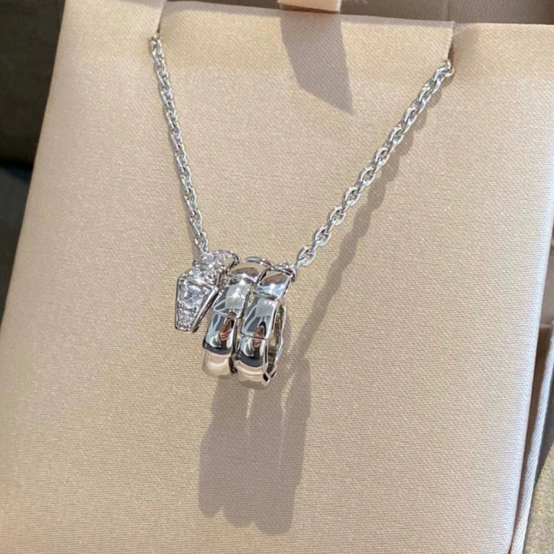 Shahd Serpent Charm Necklace - White Gold Diamond Accents