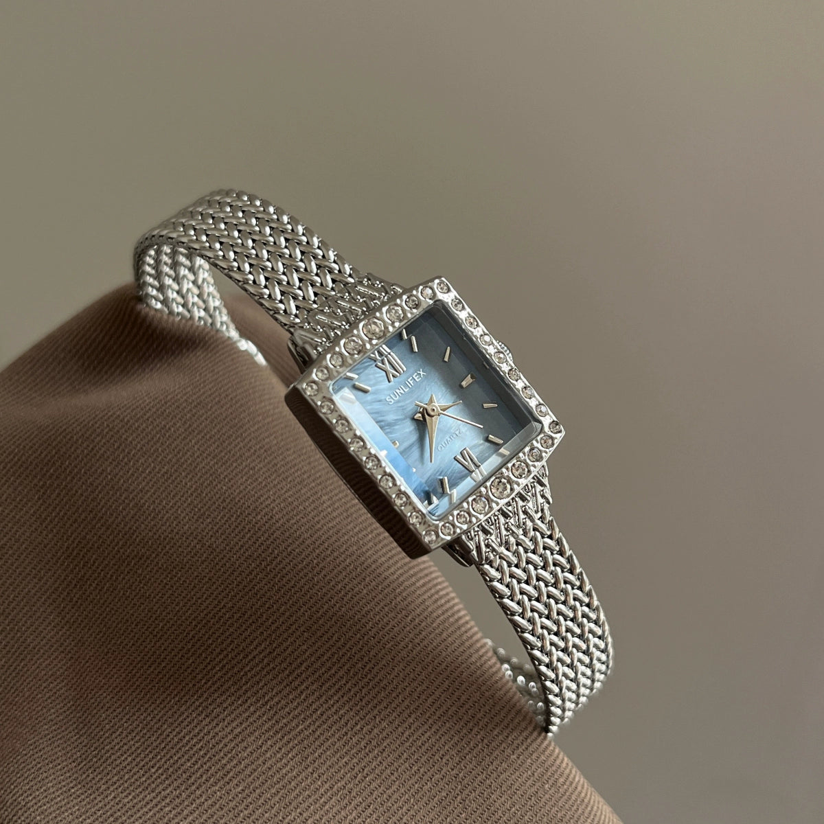 Zaniah Square Pearl Watch - Silver Band Blue Face [BZPNMWJ4]
