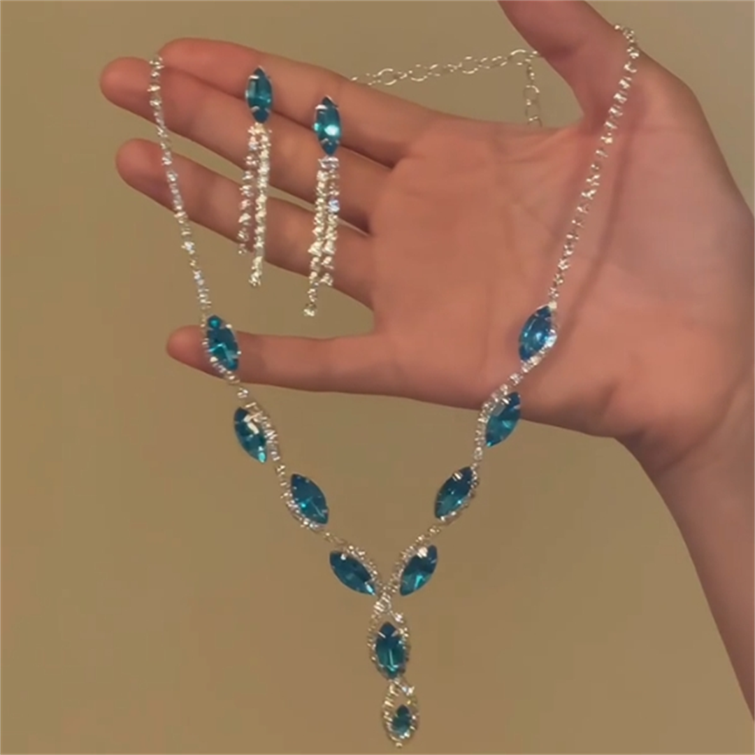 Niyla Blue Zircon Tassel Set - Necklace + Earrings