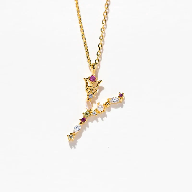 Joelle Golden Butterfly Initial Necklace - Y Initial