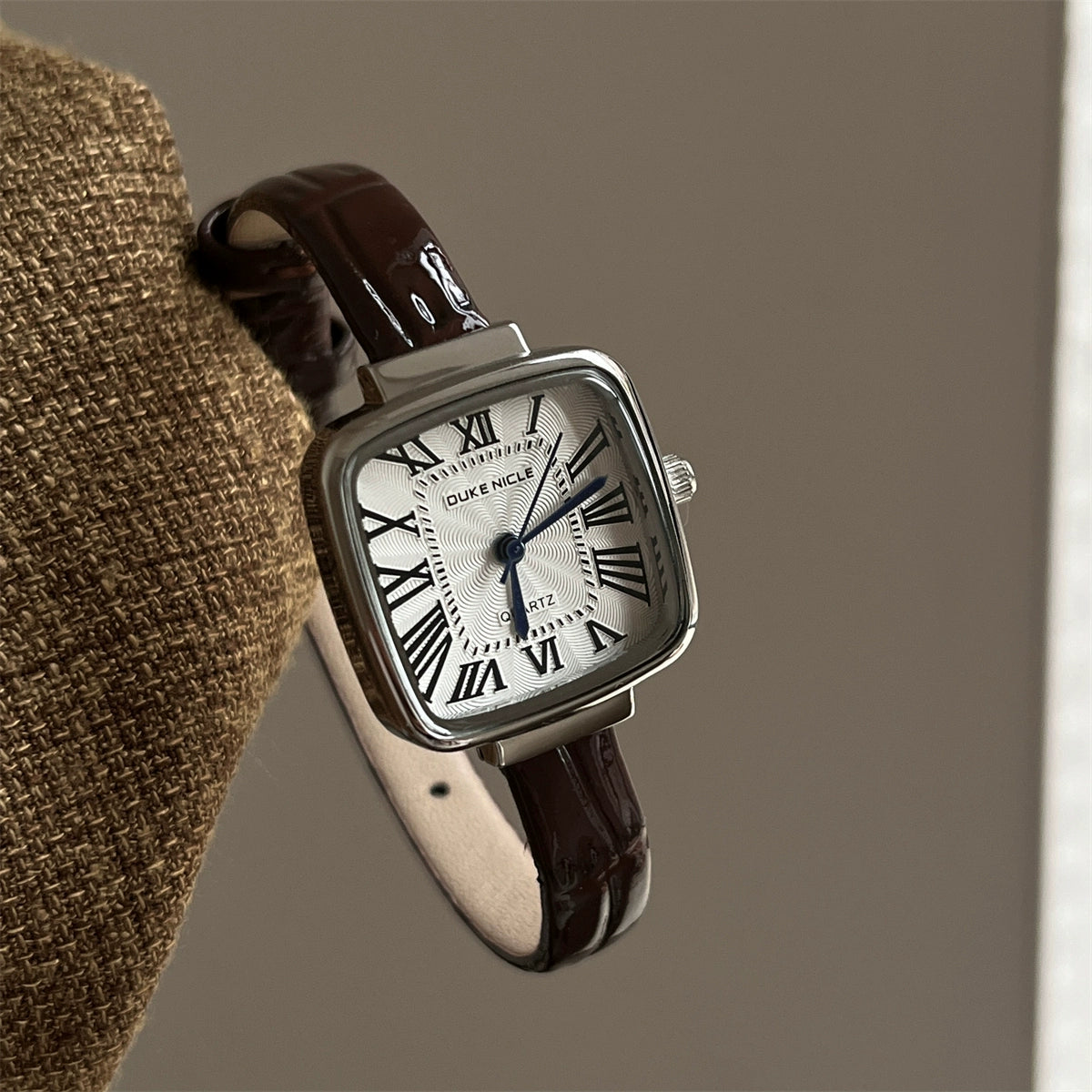 Adhira Vintage Square Watch - Coffee Strap Silver Case White Dial [0W1V18CP]