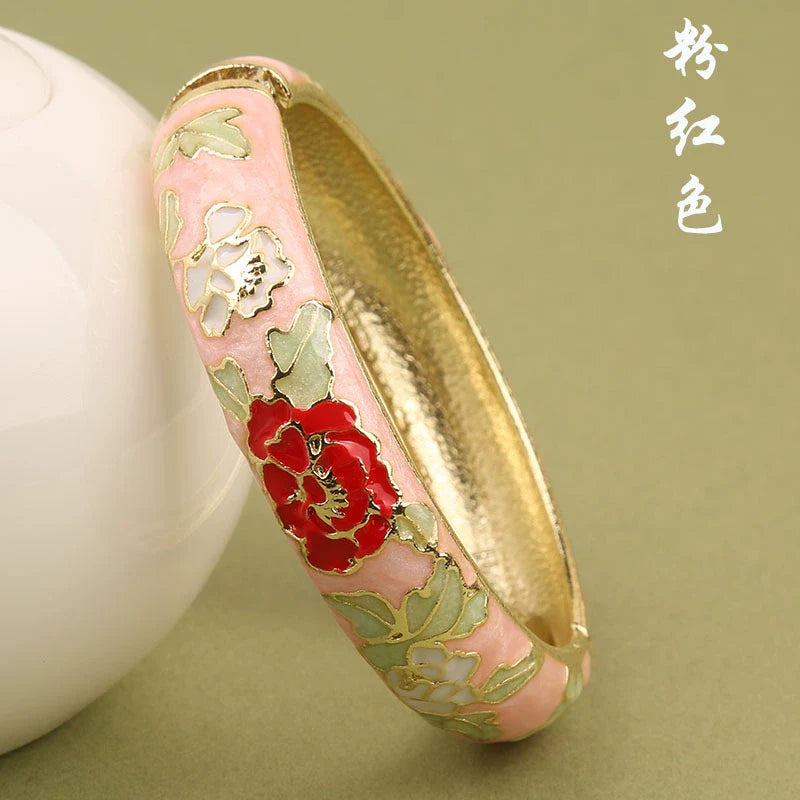 Lana Chinoiserie Floral Bangle - Pink (15mm)