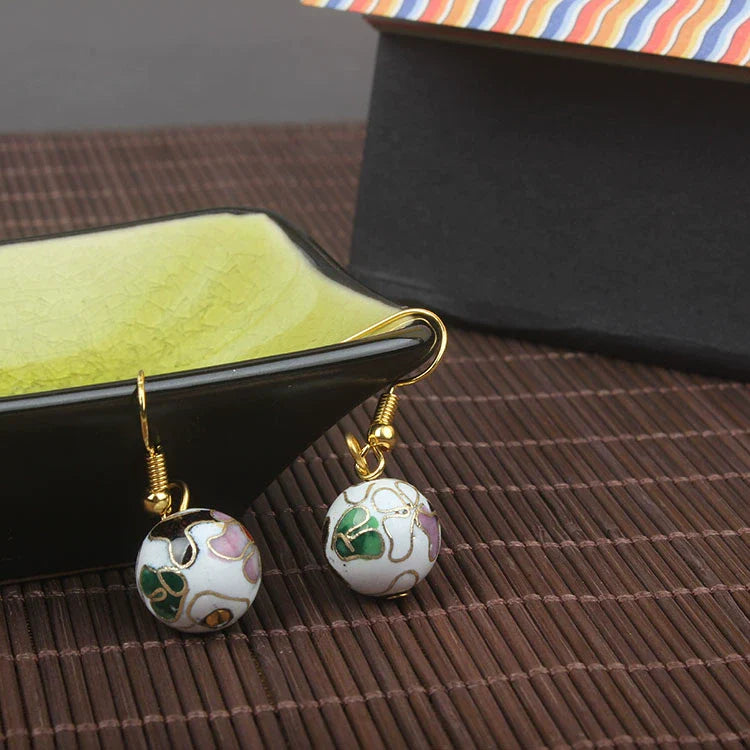 Jo Enamel Drop Earrings - White Round Bead