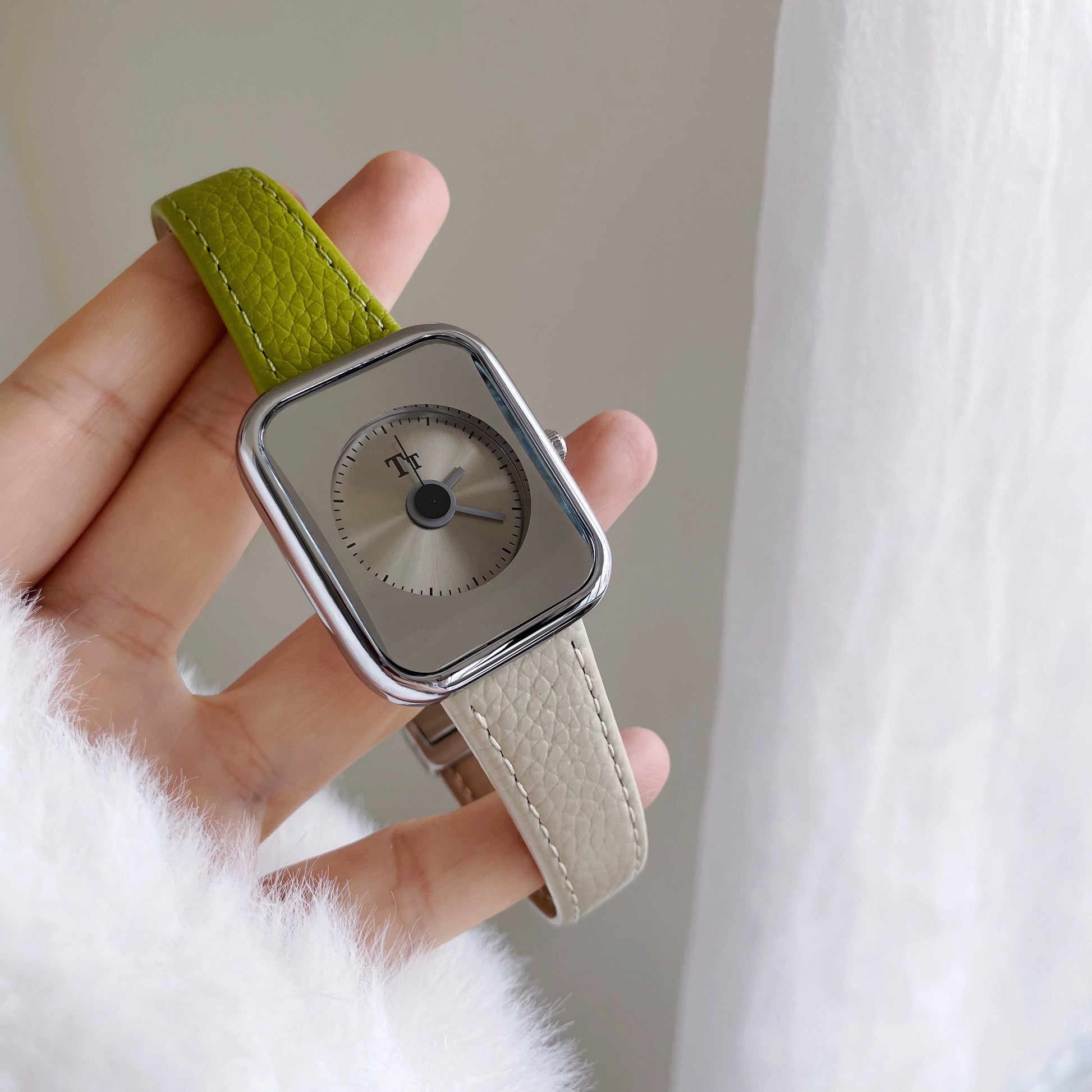 Embry Contrast Leather Square Watch - Green Contrast [JWFU6KY3]