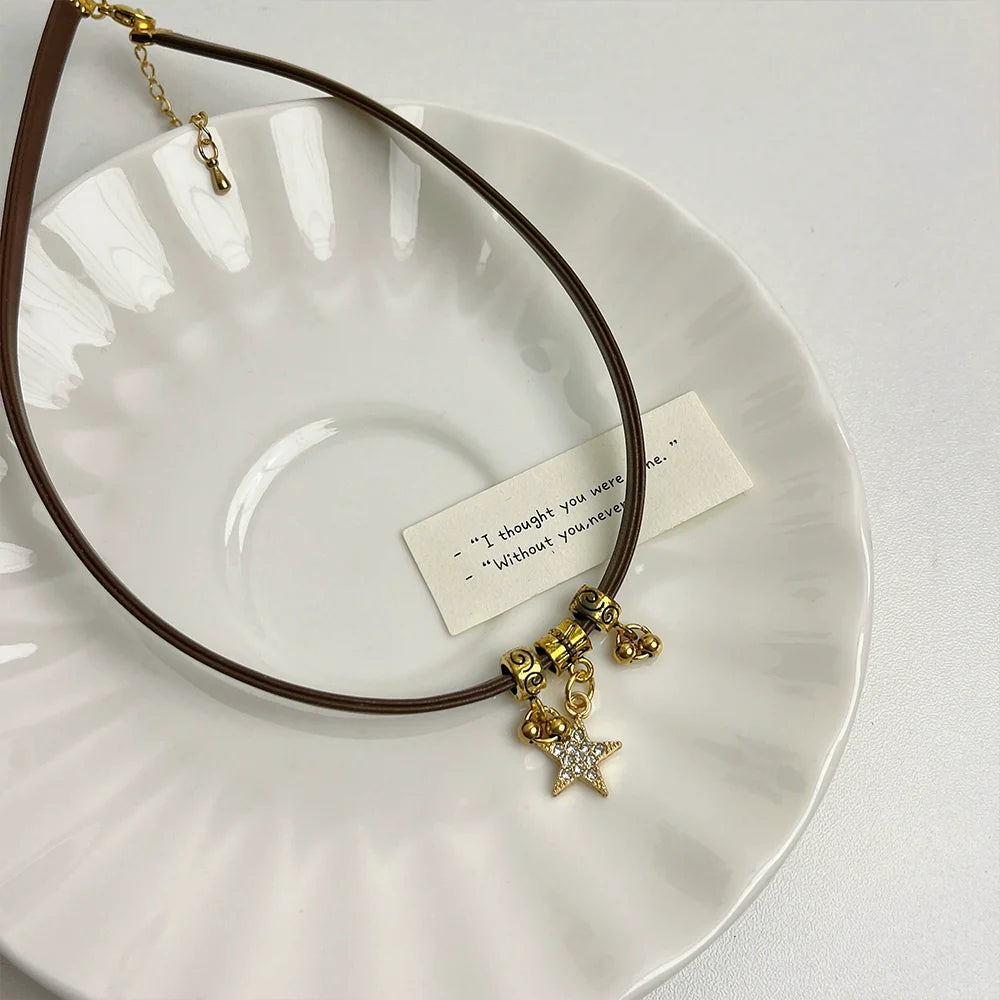 Blayklee Layered Celestial Choker - Leather Necklace